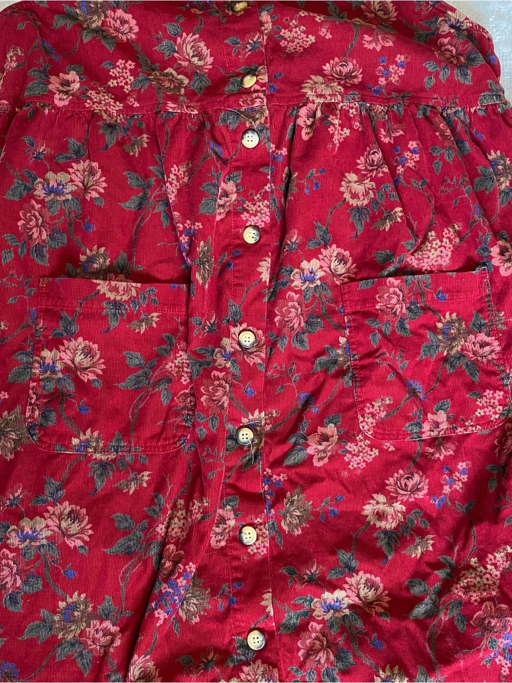 Vtg 90s Butter Mom Womens Sz M Red Floral Corduroy 100% Cotton Dress Cottagecore - Picture 6 of 6
